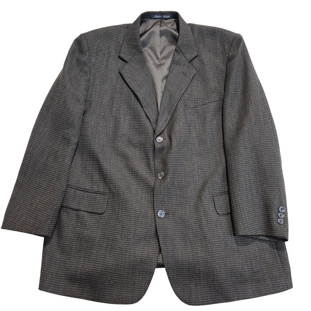 Vtg Joseph & Feiss Glen Check Blazer Sports Coat 100% Pure New Wool Men's 46R